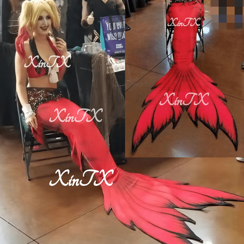 Professional Fashion Christmas Customized Red Mermaid  Adult Women Girls Swimsuit Can Match Tail Flippers Cosplay Costume Dive P