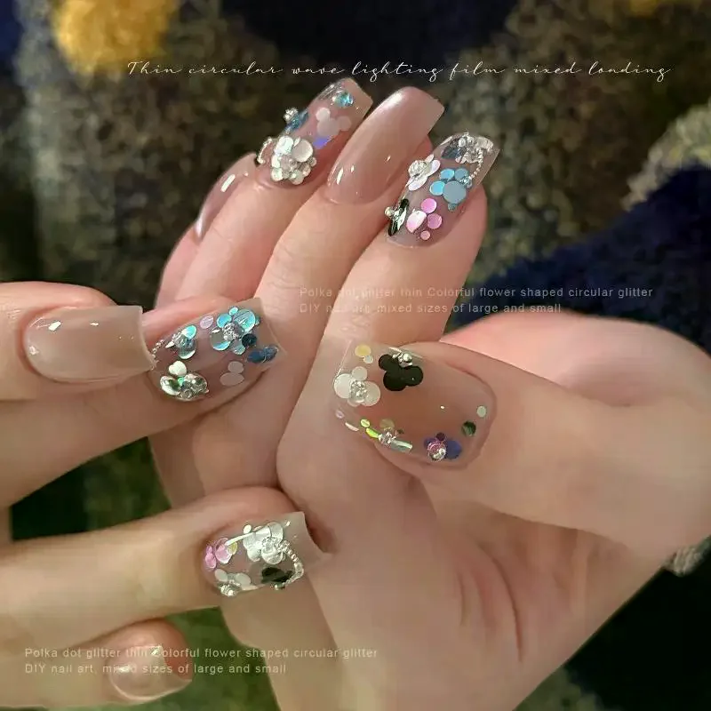 1Box Mini Circular Nail Glitter Wave Point Sequin Colorful Sparkling Nail Charms Nail Decoration Accessories Supplies Nail Art D