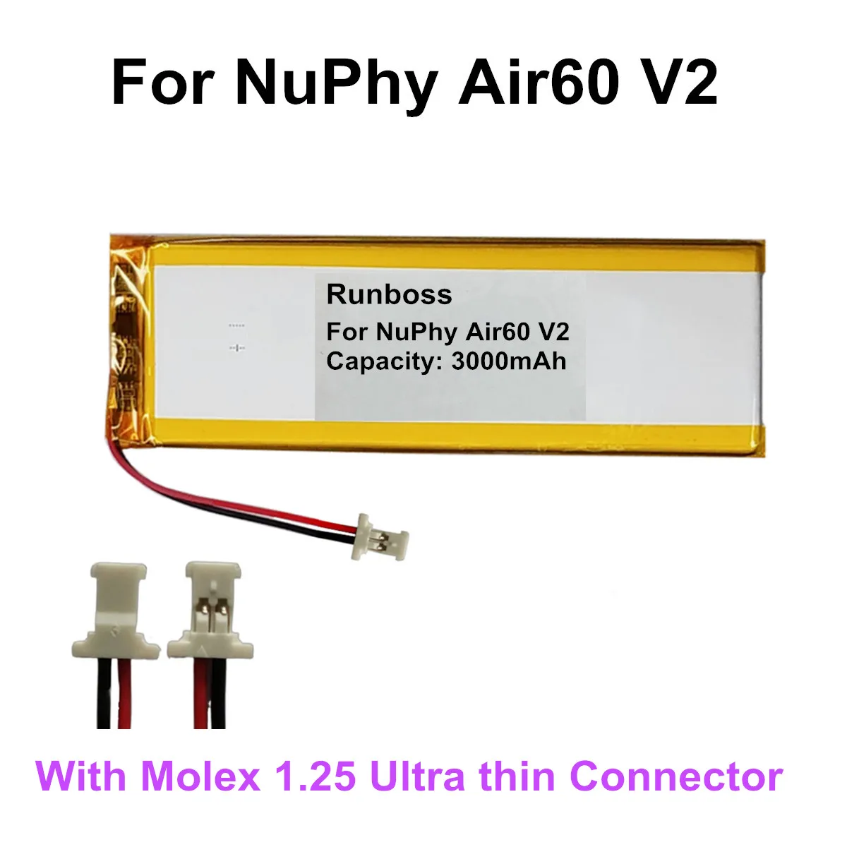 3000mAh For NuPhy Air75 V1 V2 / Air96 V2 / Air60 V2 Mechanical Keyboard Battery