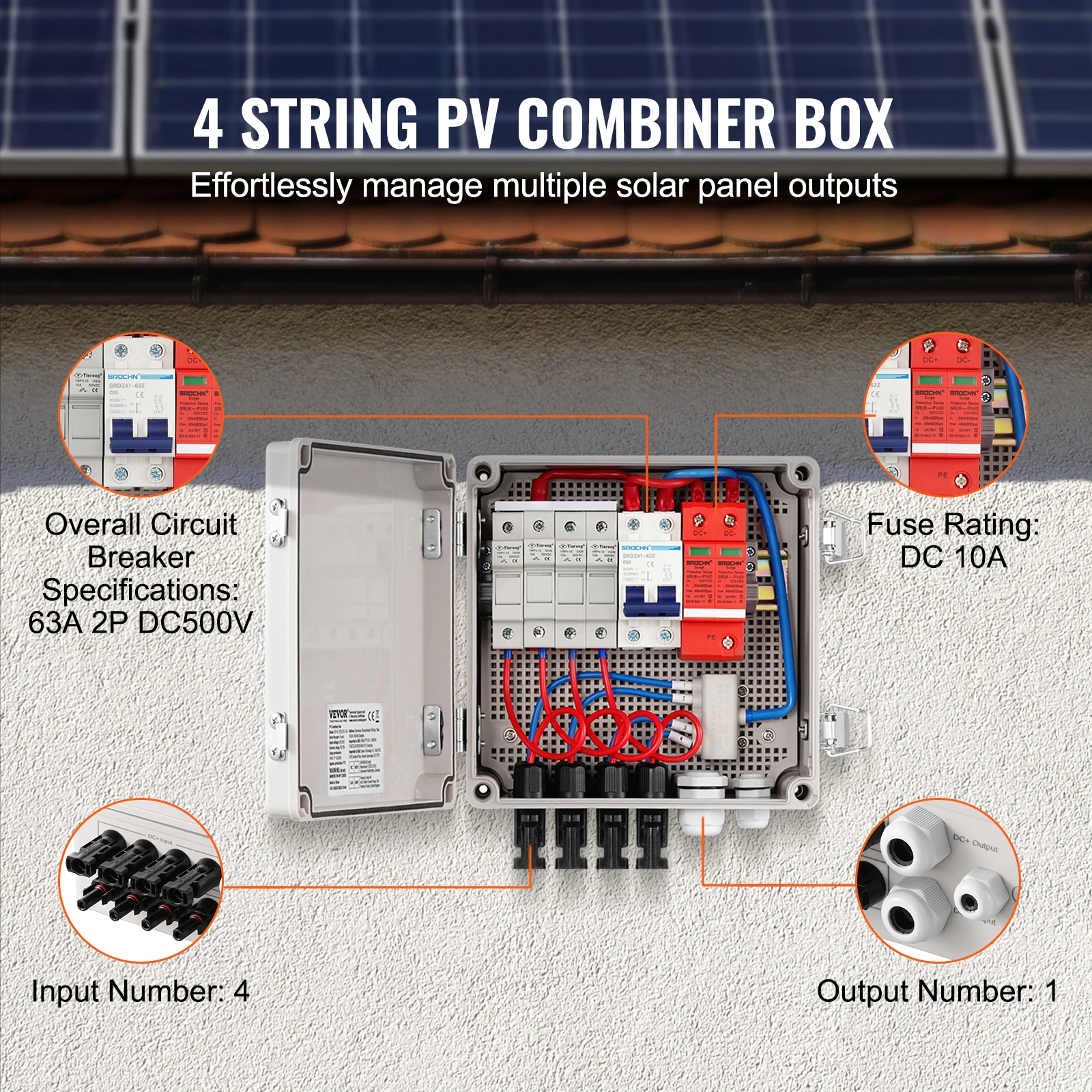 【Hot】 PV Combiner Box 4 String 6 String Solar Combiner Box 10A / 15A Rated Current Fuse for On / Off Grid Solar Panel System