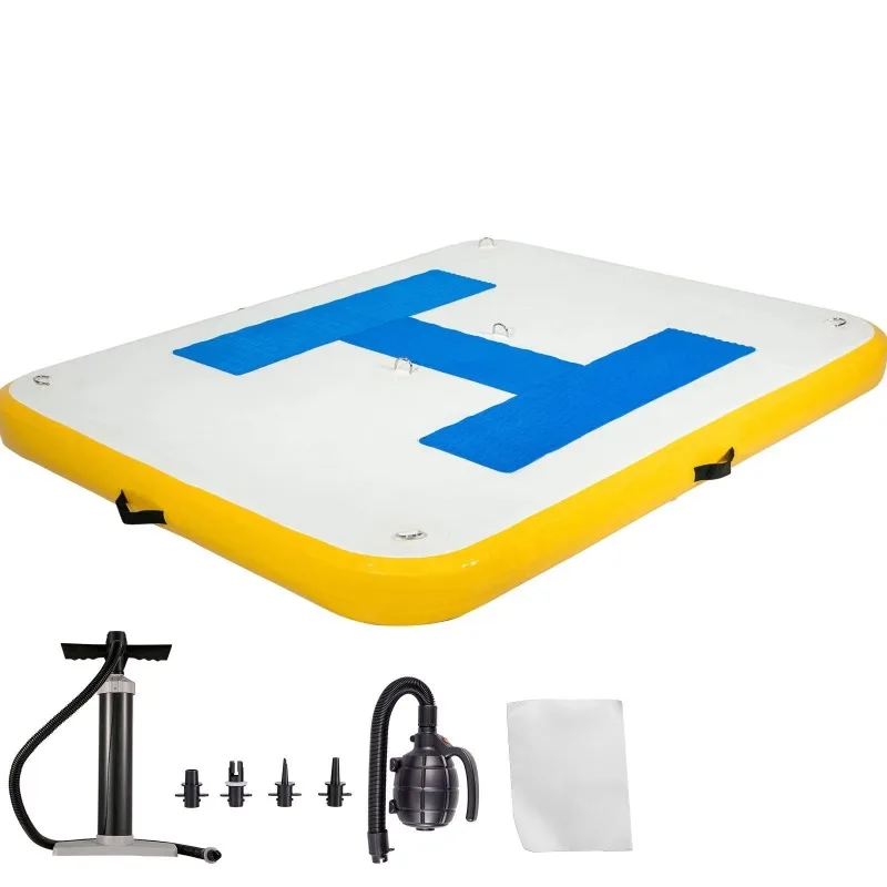 Inflatable pontoon platform 8 x 5 feet with electric air pump for lakes and ponds