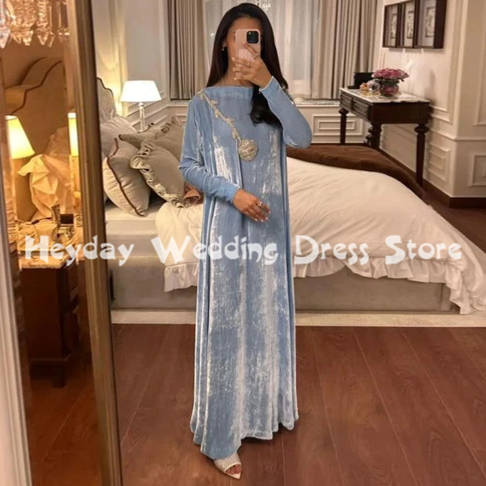 Heyday Women's Customized Velour Straight Floral Beaded Evening Dresses With Long Sleeves Floor-Length Elegant Dresses 2026
