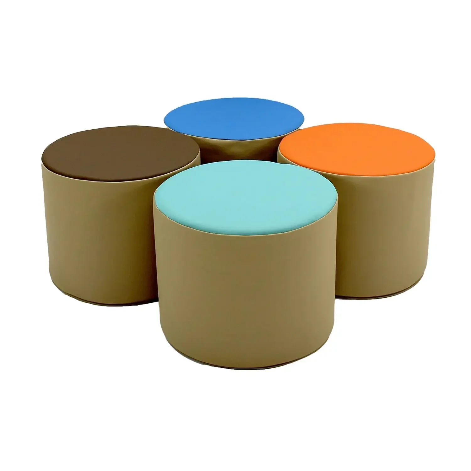

Round Two Tone Accent Ottoman Four Piece Sand Soft Foam Seating Children Home Playroom Classroom Library