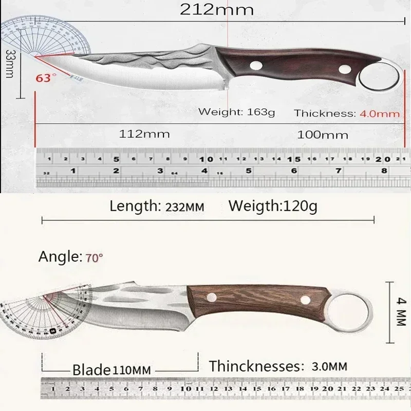 Stainless Steel Boning Knife Meat Cleaver Kitchen Handmade Forged Chef's for Household Wooden Handle Butcher