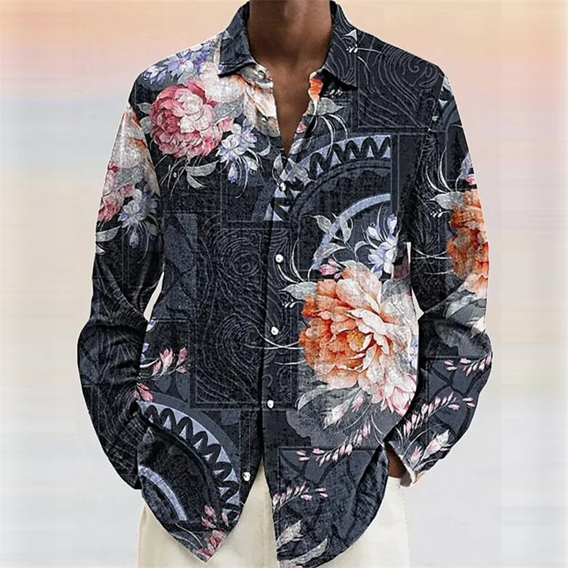 

Men's shirt summer long sleeve color block lapel outdoor street buttoned clothing fashionable casual breathable and comfortable