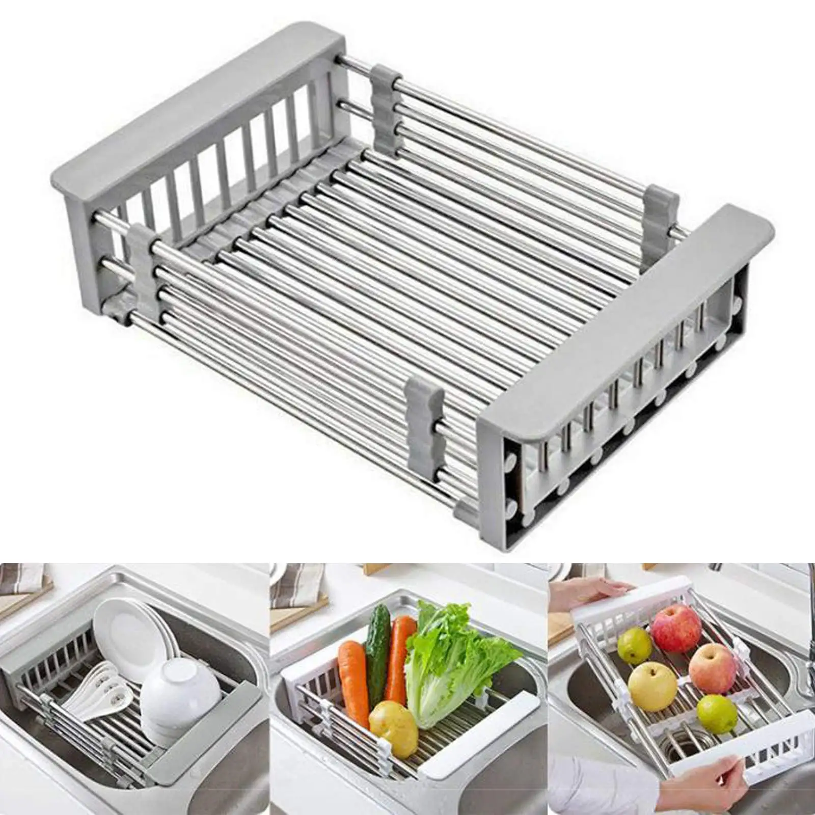 Sink Dish Drying Rack Expandable Dish Rack for Kitchen Sink Metal Dishing Drainer Kitchen Sink Organizer for Vegetable and Fruit