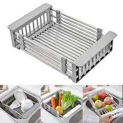 Escurreplatos extensible para fregadero Escurreplatos de metal Organizador de fregadero de cocina para verduras y frutas