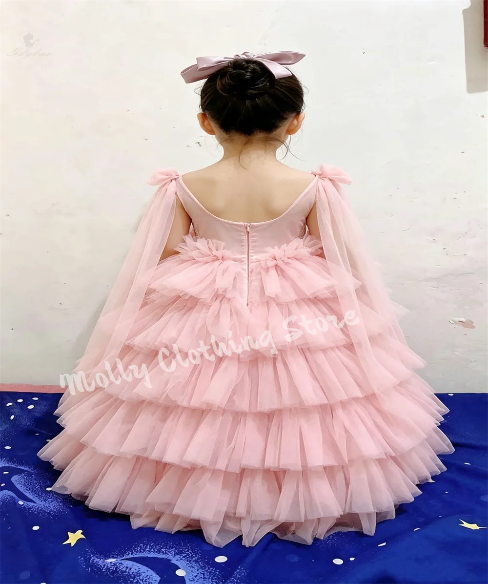 2026 Newest Tulle Tiered Girls Princess Gown for Stage Performance Exquisite Runway Show Dresses for Kids' Parties