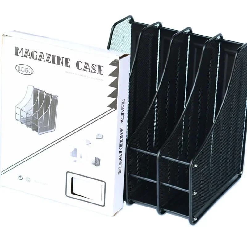 Metal iron mesh A4 file rack with 4 columns and 4 links, desktop book stand, office stationery, archive and data storage frame