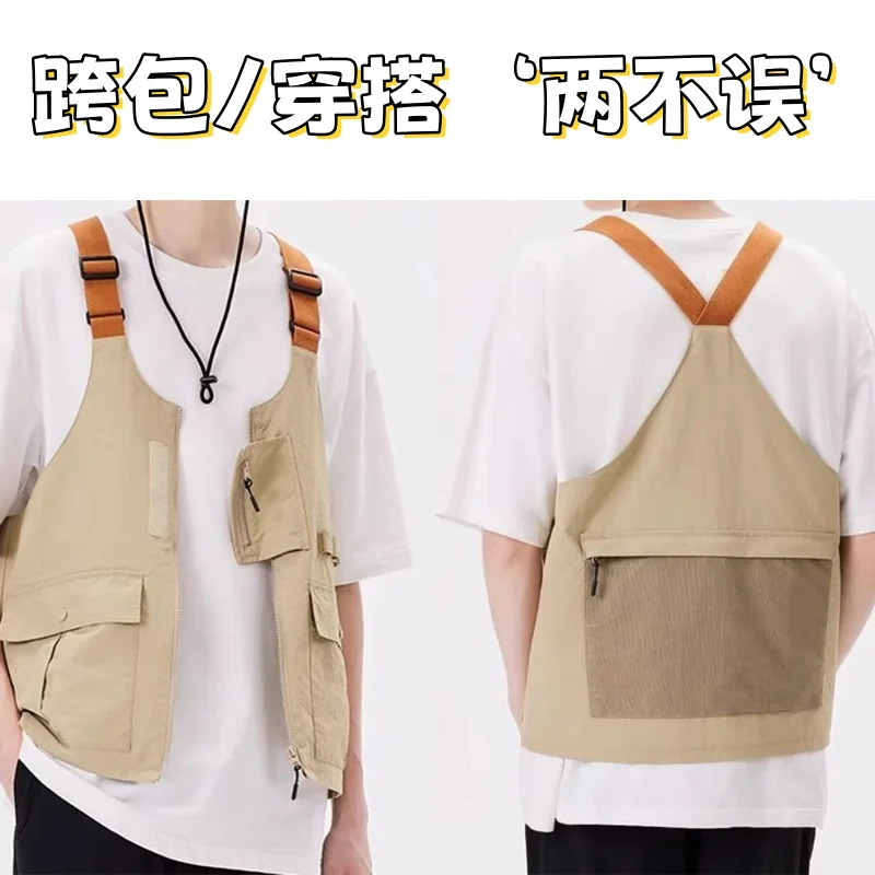 Handbag Tote Bag for Men Variable Single-shoulder Bag Multi-functional Dual-purpose Vest Multiple Pockets Camping Outdoors Fold