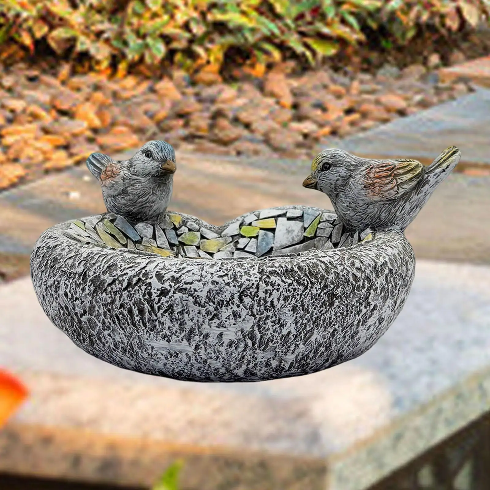 Bird Bath Garden Statue Resin Weatherproof Decorative Bird Feeder Figurine Birdbath for Patio Courtyard Garden Lawn Decor