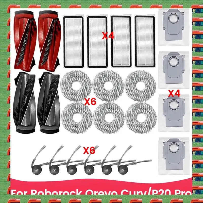 

ABMO For Roborock Qrevo Curv/P20 Pro Accessories Main Side Brush Hepa Filter Mop Pads Dust Bags Accessories Replacement Kits
