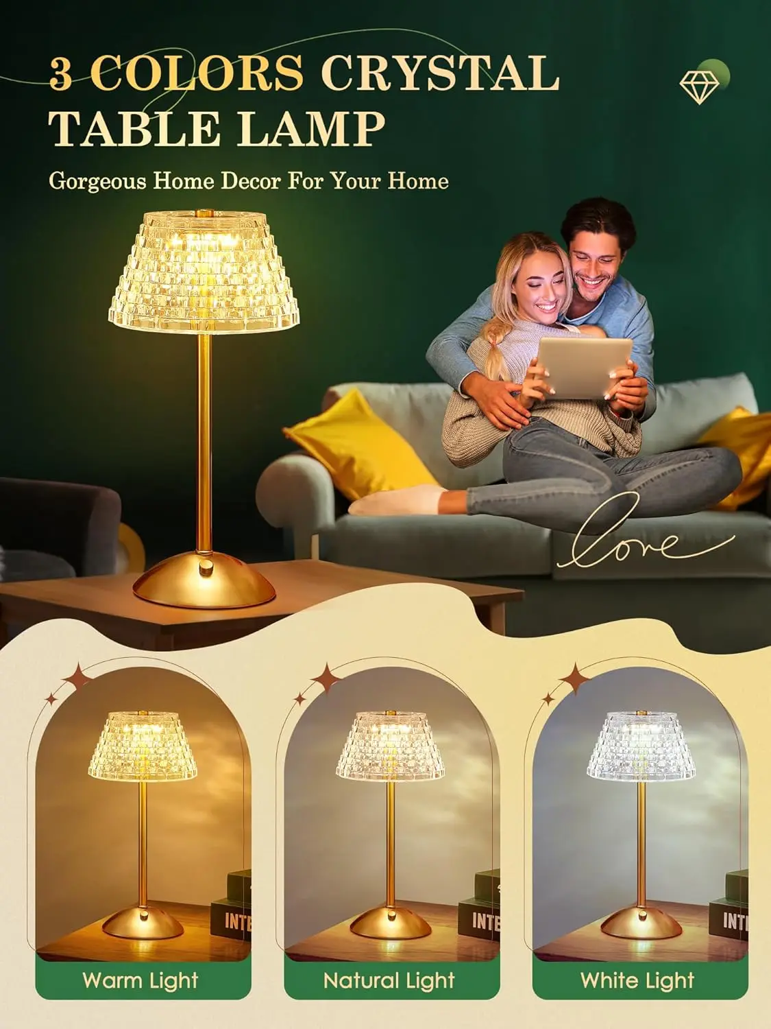 Table Lamp LED Touch Sensor Desktop Night Light Rechargeable Wireless Reading Lamp for Restaurant Hotel Bar Bedroom Decor Light