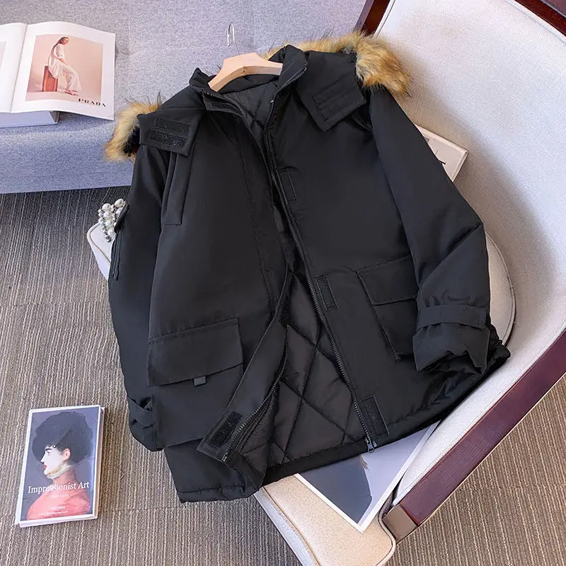 

Женская демисезонная парка с мехом, на молнии, ветрозащитная, модная, однотонная, с капюшоном, эластичная, на хлопковой подкладке, двусторонняя, элегантная, для офиса