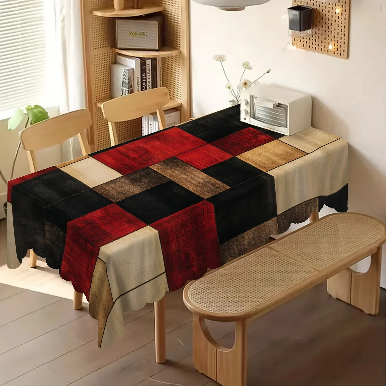 One piece, composed of red and black blocks of various geometric shapes, with abstract and symmetrical patternsxzj