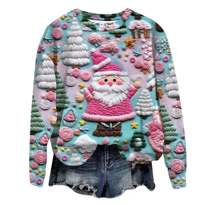 

New Cisas Women's S Claus Print Hoodie Sweatirt Autumn Collection Eco-Friendly een Fiber Ladies Knittedwear