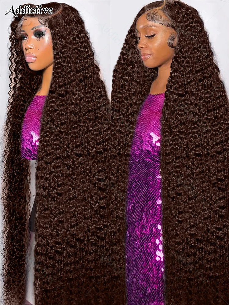 Chocolate Brown Deep Wave 13x4 HD Human Hair Lace Frontal Wig Pre Plucked 32 Inch Colored Curly 13x6 Lace Front Wigs For Women