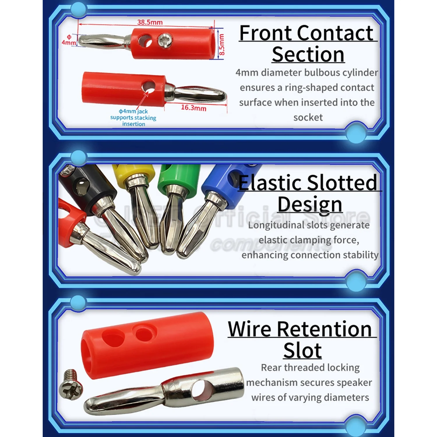 5 Pcs 4mm Four-Page Banana Plug with Mounting Screw Overlapping Socket Test Banana Plug Solderless Terminal Audio Amplifier Plug