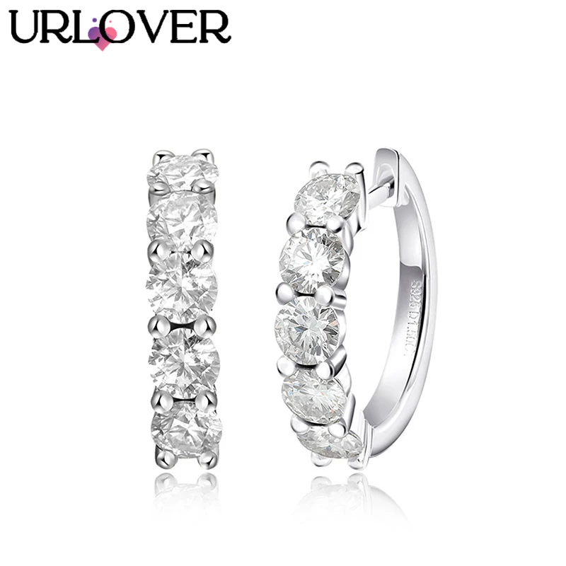 

URLOVER D Color Moissanite Loop Earring 925 Sterling Sliver VVS1 Round Cut Lab Diamond Earring for Women Sparkling Fine Jewelry