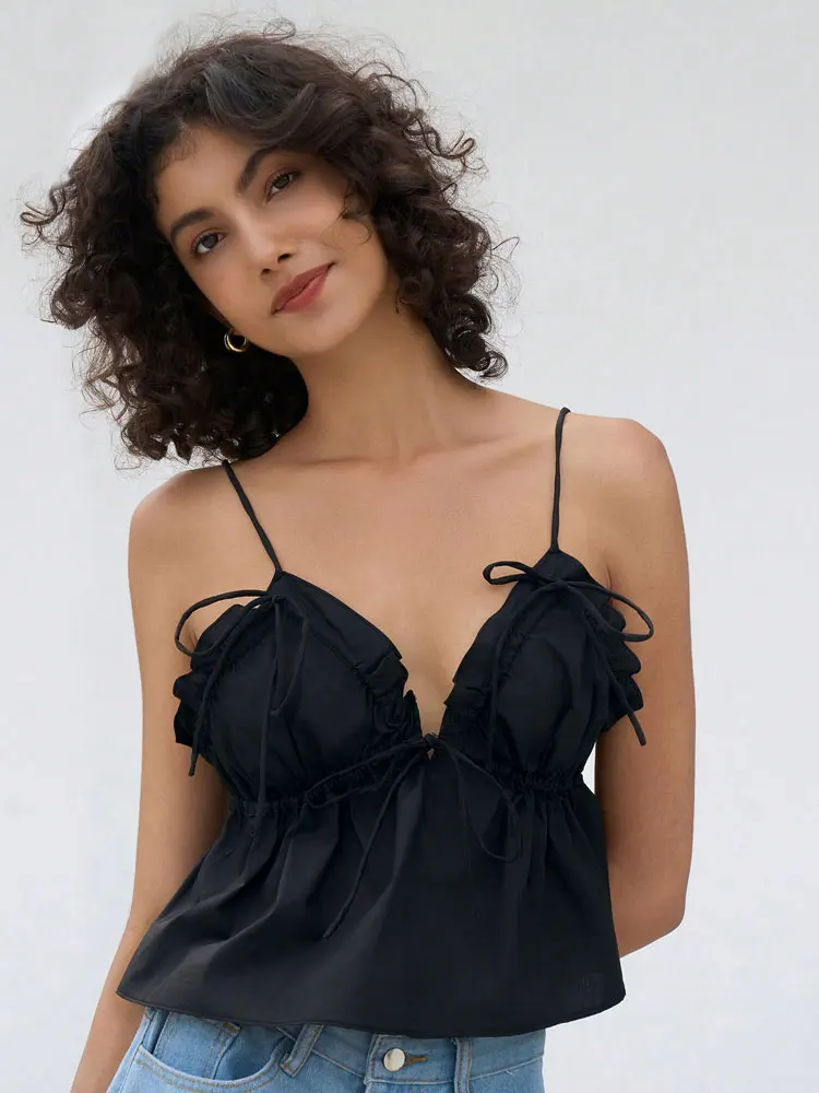 Women's Elegant Fashion Bow-Tied Tank Tops, Backless with Thin Straps, Female Camisoles for Summer
