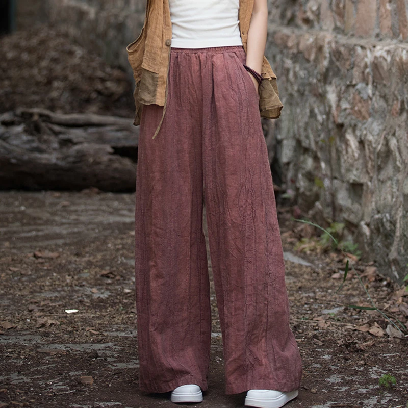

High Waist Cotton Linen Wide Leg Pants Women New Arrival 2025 Spring Vintage Style Tie Dye Loose Female Casual Trousers T553
