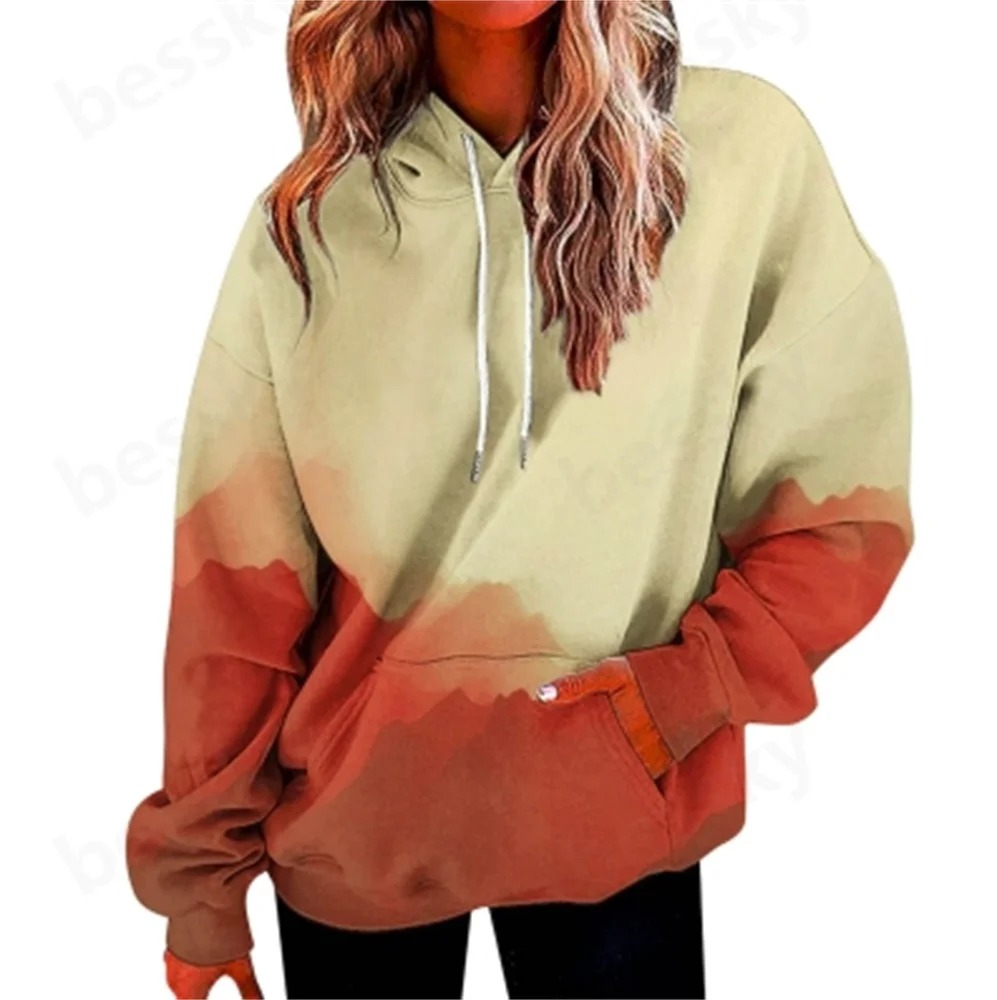 

Women's plus size casual sports hoodie long sleeved drawstring pullover loose sweatshirt with pockets
