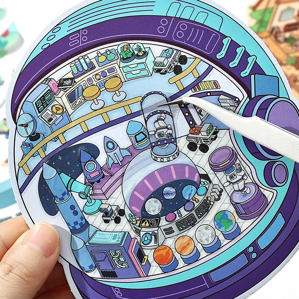 Kawaii Cartoon  Shop 2.5D 3D Visual Miniature Scene Sticker Collection DIY Handmade Pocket House Children's Festival Gift