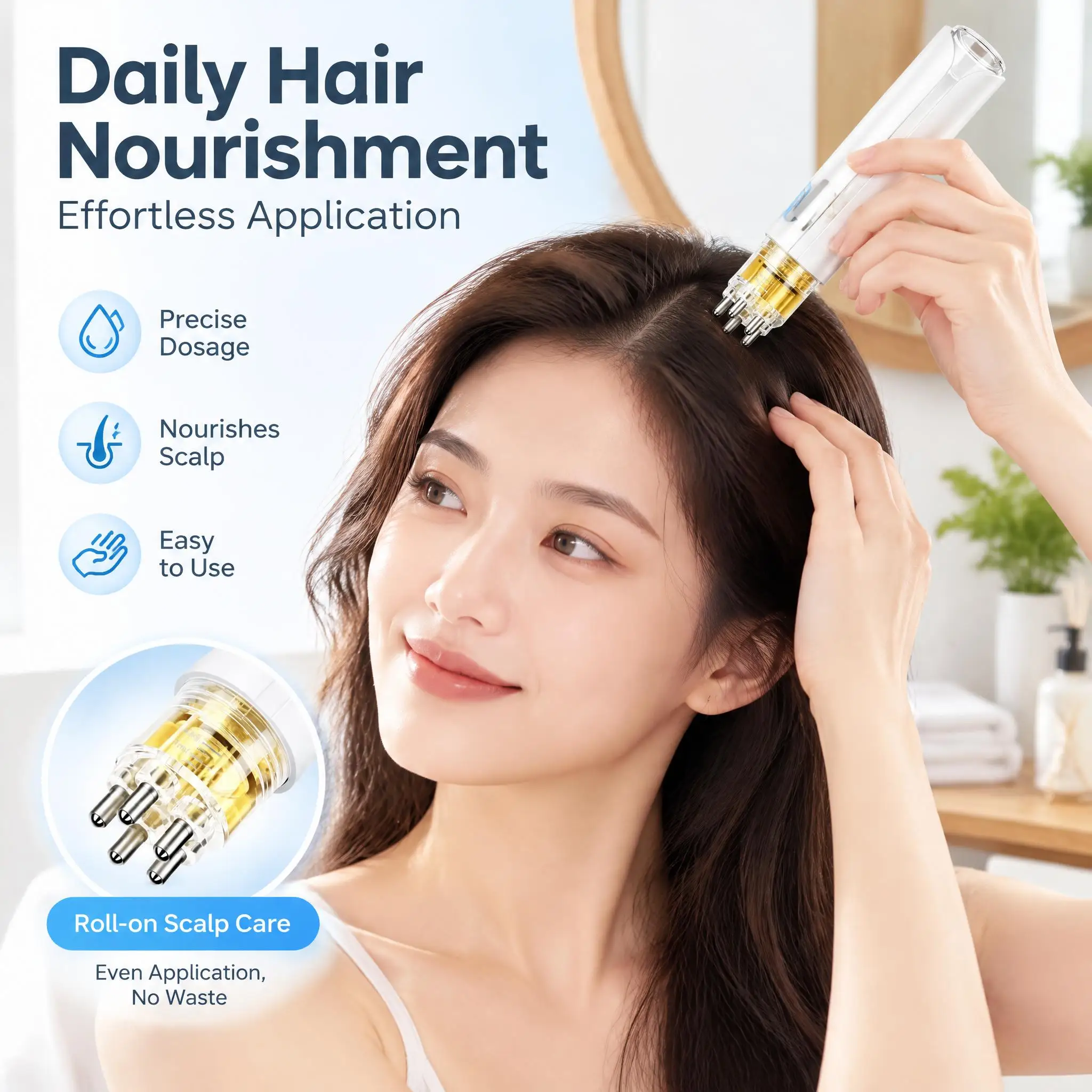 Roller Ball Type Manual Head Applicator Portable Scalp Dressing Mini Comb Essential Oil Dispensing Massage Anti Hair Loss Care