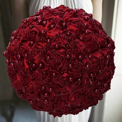 Hot Selling Wine Bridesmaid Bouquets Pearls Handmade Sisters Wedding Bouquets
