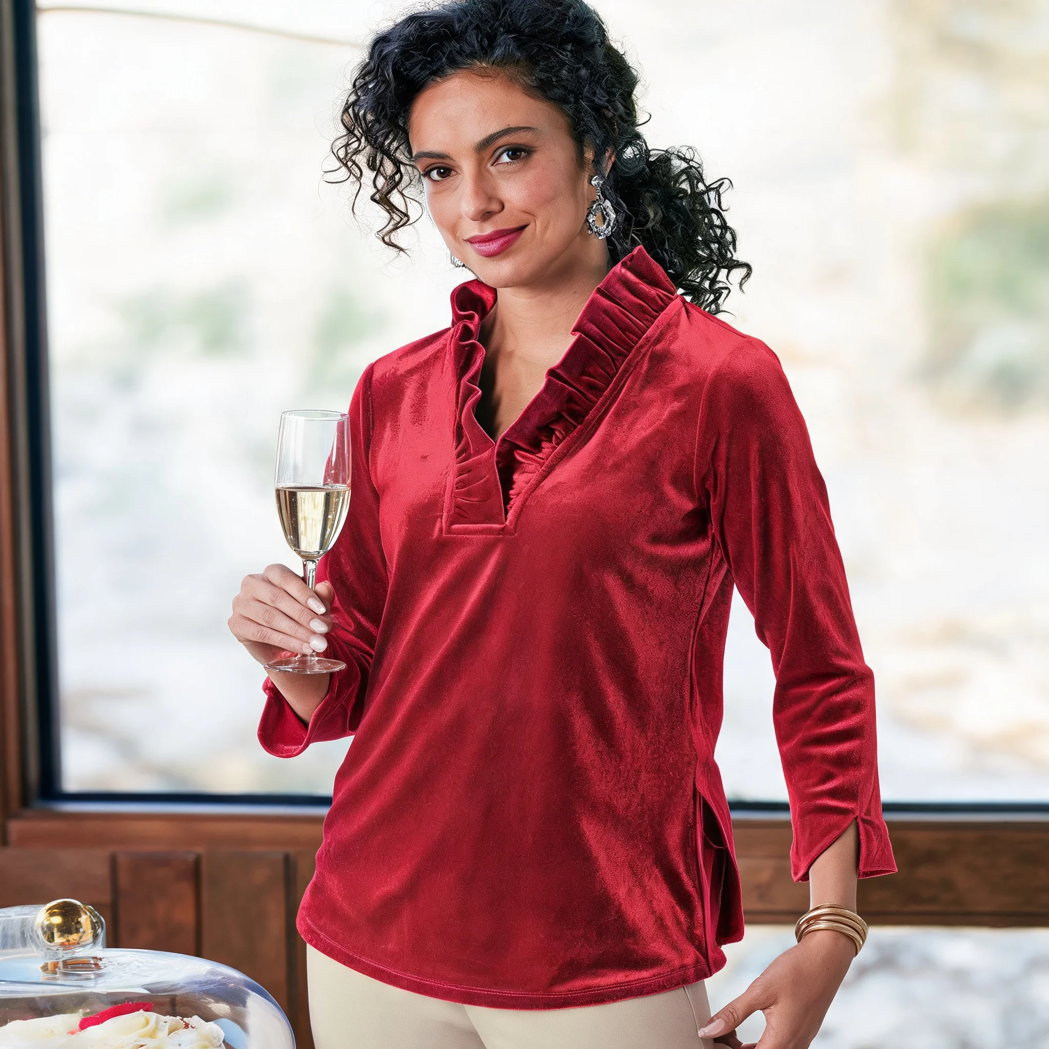 V Neck Top Side Slit Regular Fit Casual with Split Hem Patchwork Long Sleeve T Shirt Three Quarter Sleeve Summer for Women