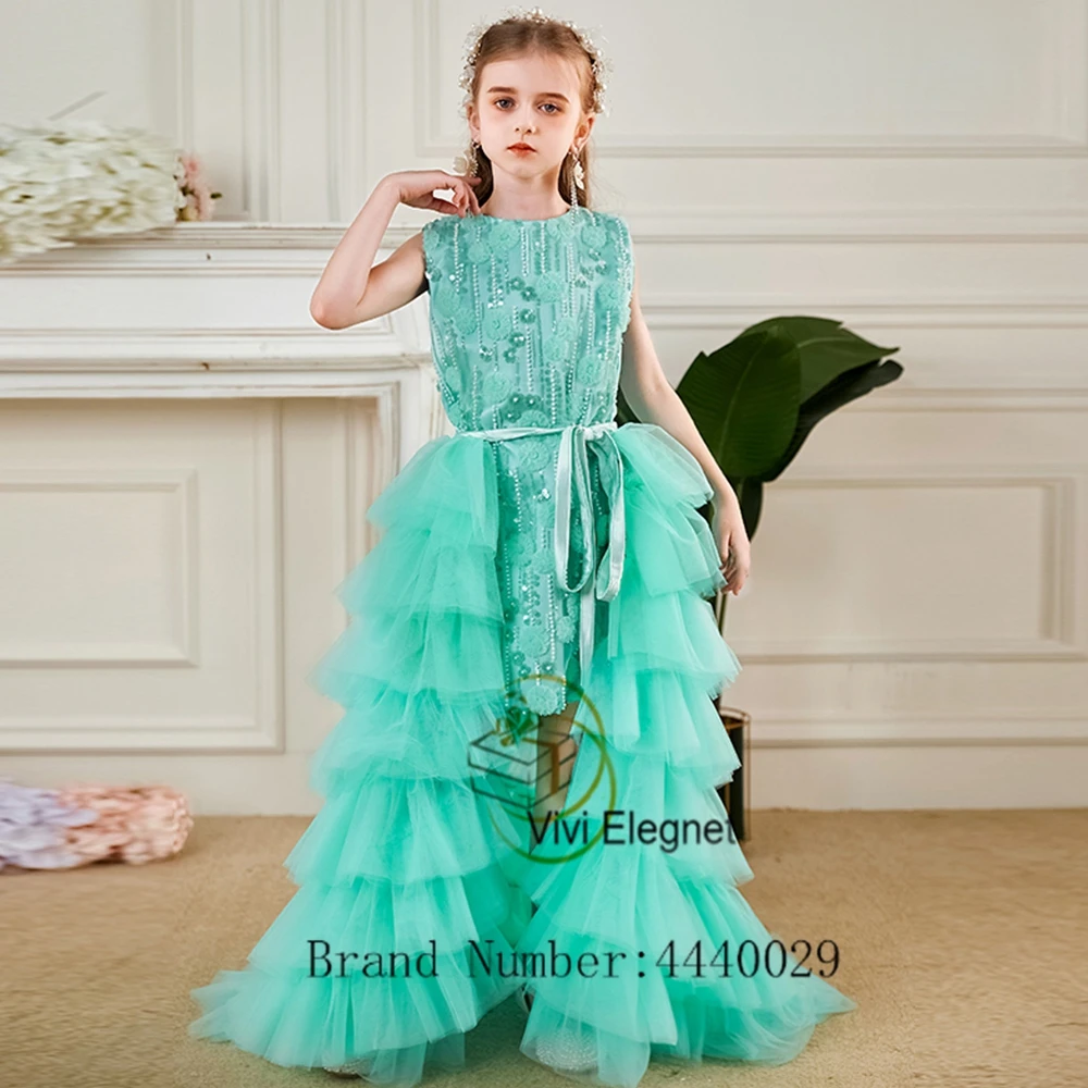 Cute Sleeveless Flower Girl Dresses with Sequined 2023 Summer New Knee Length Wedding Party Gowns for Girls فساتين اطفال للعيد