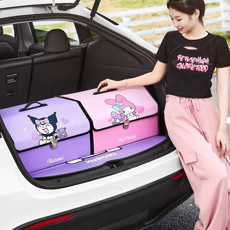 

Cartoon Car Trunk Storage Box Kuromi Cinnamoroll Fold Large Capacity Vehicle Mounted Storage Box Car Use Home Use Organizing Box