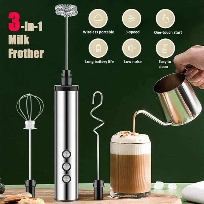 Magpie 3 in 1 Handheld Electric Milk Stirrer Frother Drink Mixer Egg Beater Charging Easy Operation  Whisk Home Kitchen Use Tool view 3