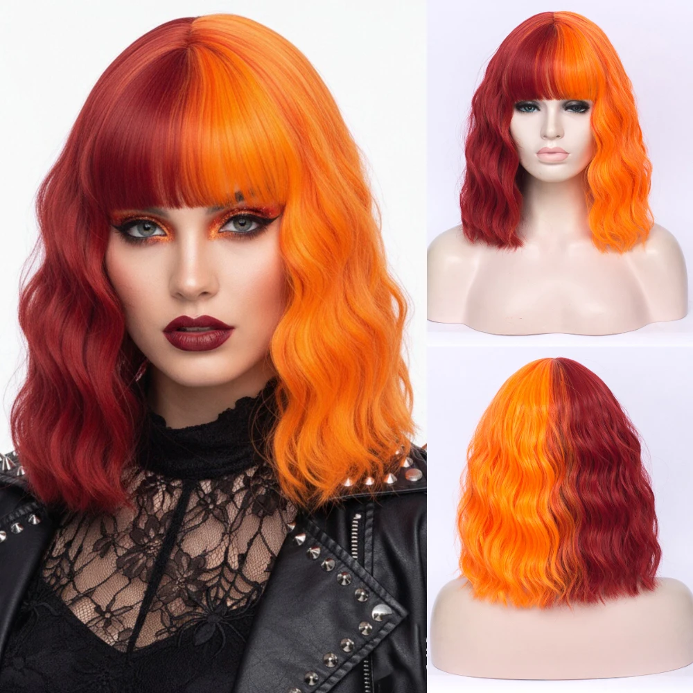 

Женский двухцветный парик-боб с челкой, 12 дюймов, реалистичный синтетический волос, для повседневного использования, косплея, мероприятий и вечеринок