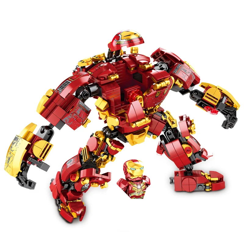 Mainan Figur Aksi Mecha Baja Hulkbuster Iron Man Avengers Mainan Bata Bongkar Pasang Model Film Klasik untuk Hadiah Anak-anak