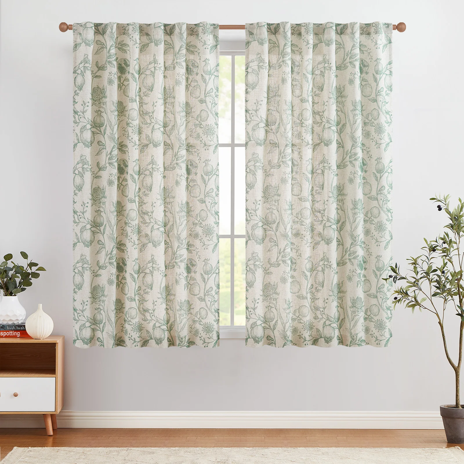 JINCHAN 1 PC Linen Floral Window Curtains French Farmhouse Bedroom Curtains Rod Pocket Light Filtering Toile Print Curtains