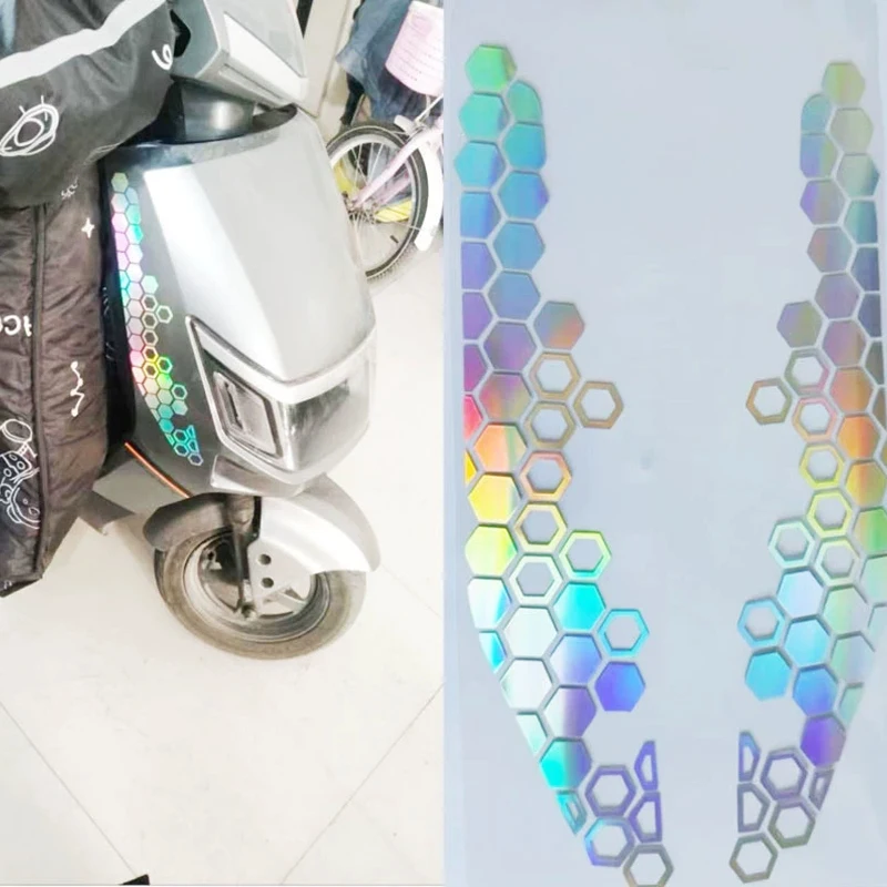 Honeycomb Stickers Multi-color Hexagonal Honeycomb Reflective Stickers DIY Motorcycle Bumper Modification Decoration Waterproof