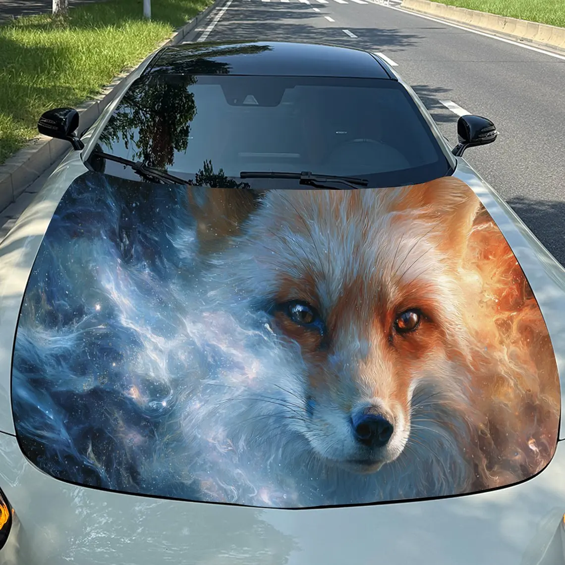 

Space-Themed Cosmic Fox Car Cover Sticker, Auto Hood Decal, Car Exterior Scratch Resistant Decal, Trendy Gift for Car Lovers, Ey
