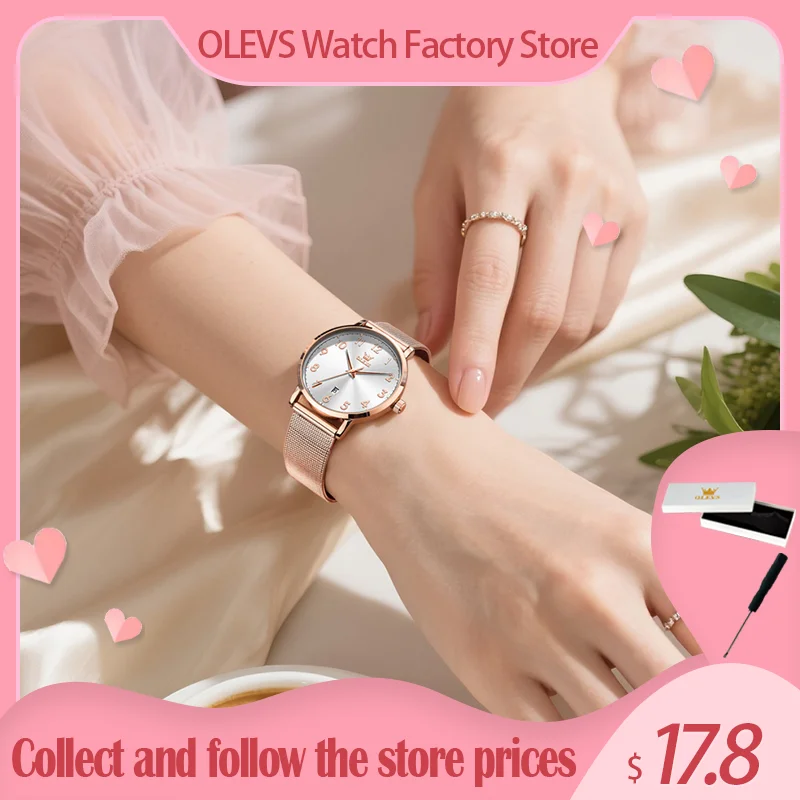 

OLEVS 5653 модные простые женские часы с арабскими цифрами, ультратонкие элегантные кварцевые женские часы, водонепроницаемые светящиеся часы с датой