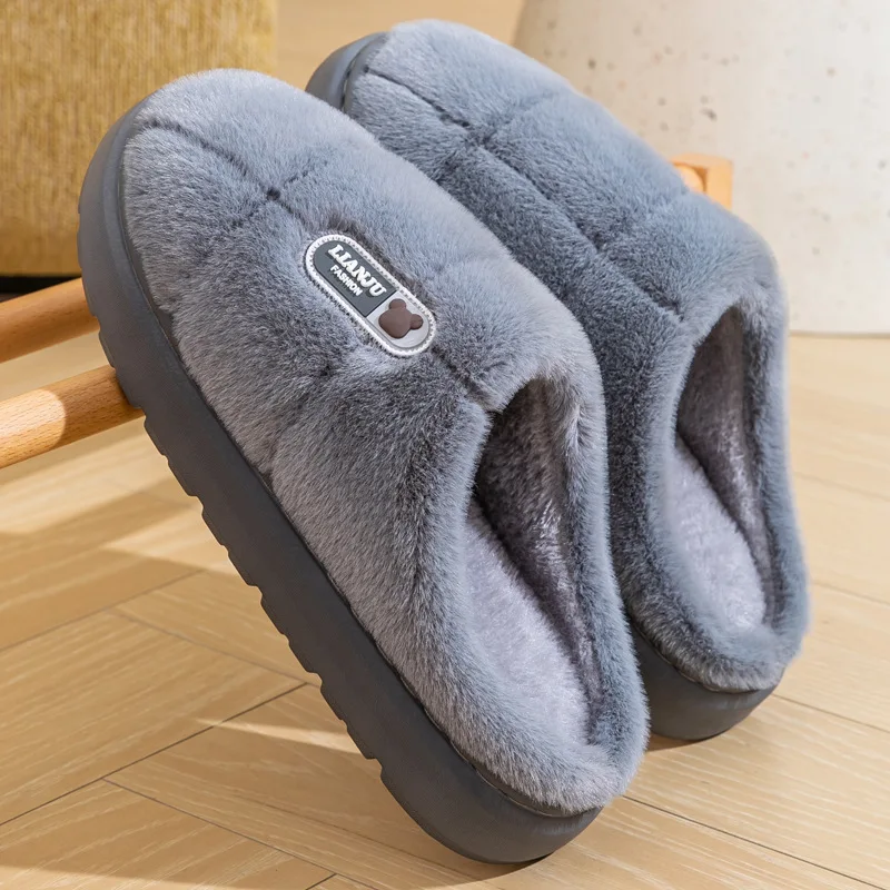 Winter Men Slippers Plush Slippers Platform Indoor Home Cotton Slippers Non-Slip Flat Couples Shoes Soft Sole Plus Size Slipper