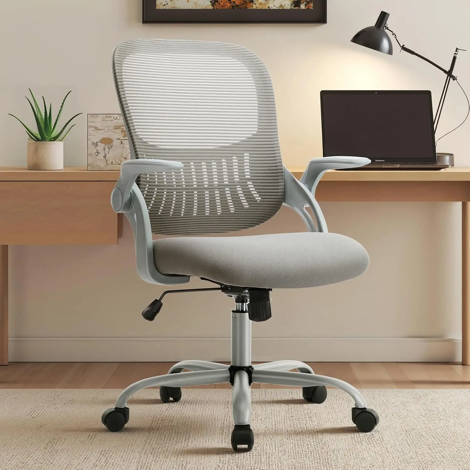 

Ergonomic Mesh Office Chair with Adjustable Height, Flip-up Arms, Lumbar Support for Home Office, Study, Gaming - Grey