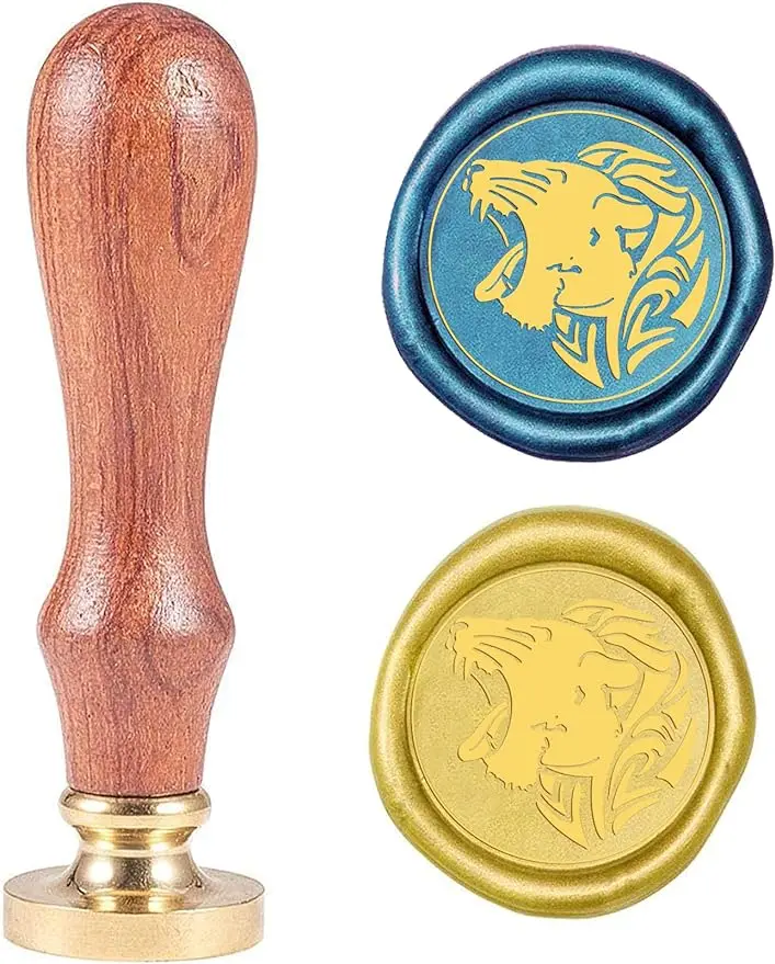 

1PC 25mm Lion Head Wax Seal Stamp Animal Sealing Stamp Head with Wooden Handle for Wedding Invitation Gift Cards Letters