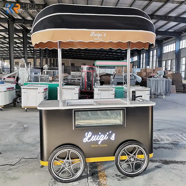 2022 New Design Snacks Food Ice Cream Push Car Freeze Small Popsicle Cart Gelato Cart Kiosk