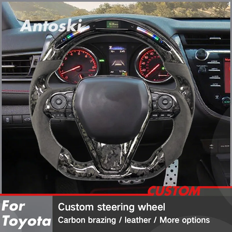 Customized Black Forging Carbon Fiber Steering Wheel for Toyota Camry Corolla 2018 2019 2020 2021 2022 with LED Light