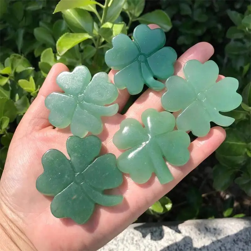 1PC Natural Hand Crafts Green Aventurine Lucky Clover Crystal Carving For Healing Or Used For Home Decoration