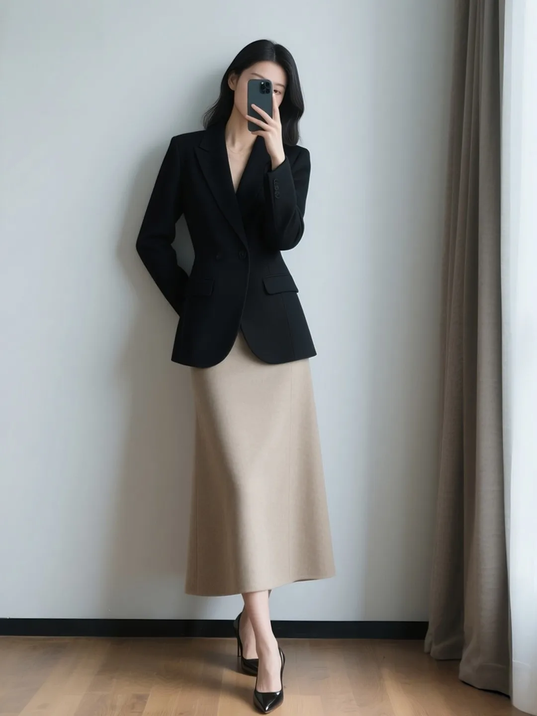 

Ele Spring Autumn Winter Women's Suit Two-Piece Set High Waist A-Line Skirt Commute Faionable Sli Polyester Fiber