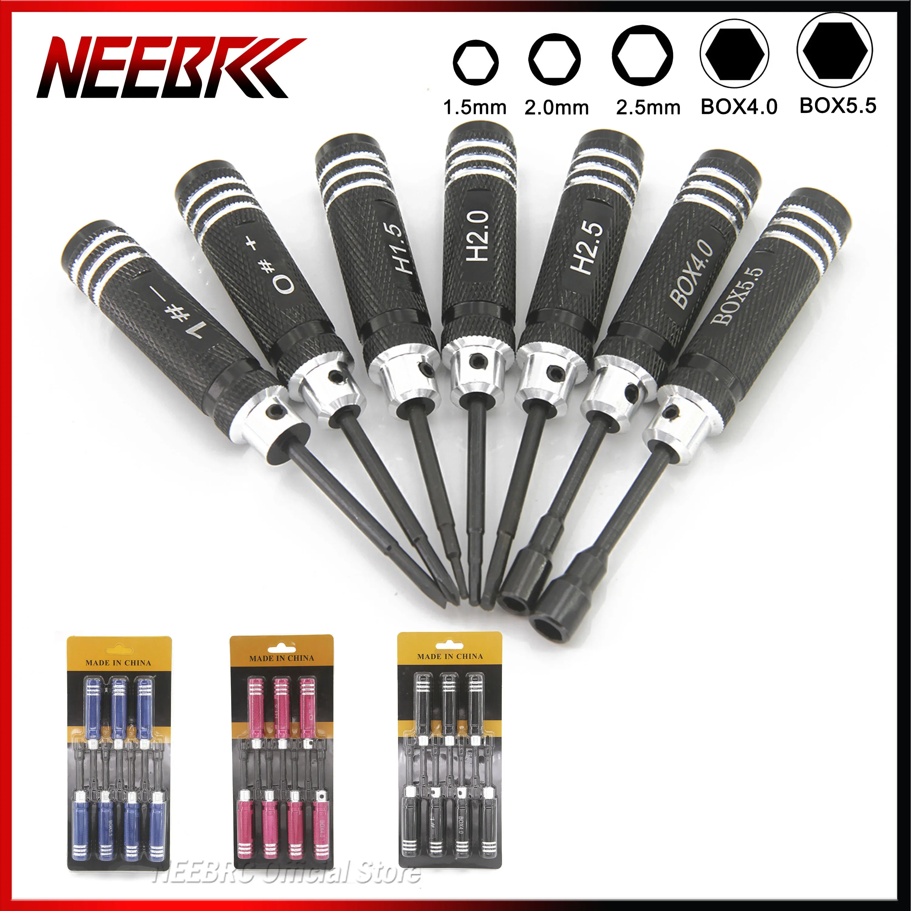 

NEEBRC 7pcs 1.5 2.0 2.5mm Hex Screwdriver Set 4.0 5.5mm Sleeve Tool Nut Wrench Kit for RC Helicopter Car Aircraft FPV Drone Boat