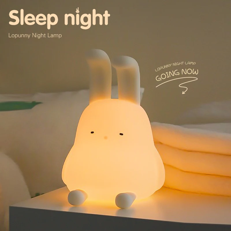 Cute rabbit silicone nightlight children\'s room decoration with cartoon animal lamp for boys and girls birthday gift