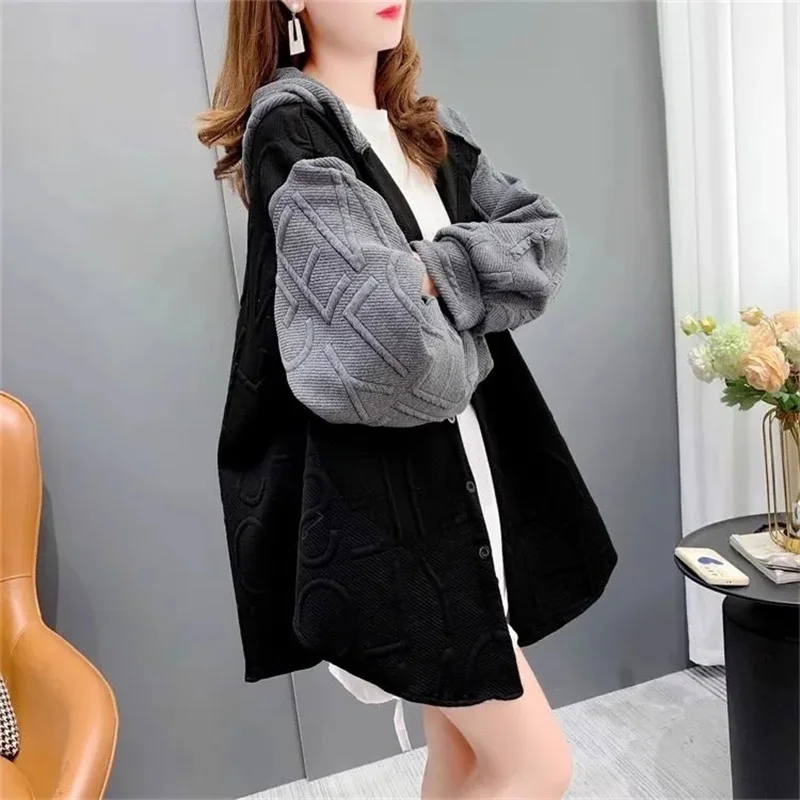 

2026 Autumn Winter New Lazy Wind Jacket Casual Joker Hooded Sweatshirt Coat Women Loose Chic Design Outerwear Hooded Female Tops