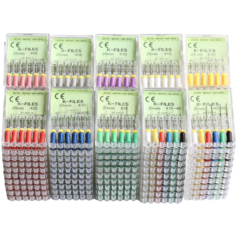 1 Caja de Limas Dentales H-Files y K-Files, Separadores de Dedos Cónicos, Escariadores, Limas Endodónticas HEDSTROEM SSt para Conductos Radiculares, Uso Manual en Odontología